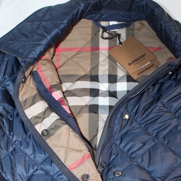 NWT Burberry Dalry Navy Quilted Nova Check Plaid Lined Snap Front Jacket Coat M - Picture 3 of 12